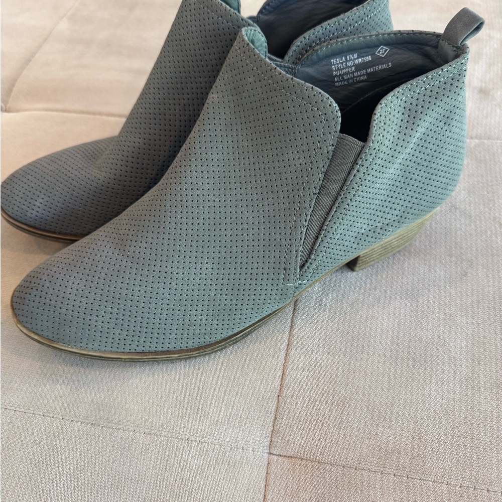 Perforated Gray Ankle Boots